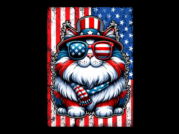 Cat Eating Ramen USA Flag Design for Modern Graphics