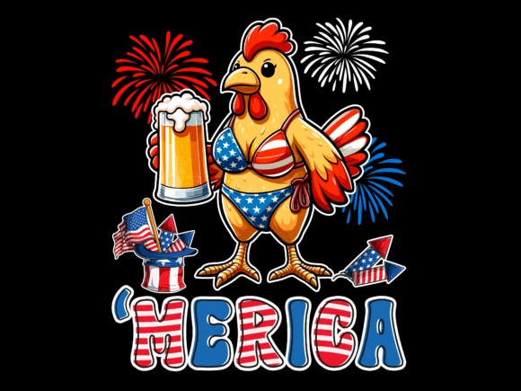 Merica Chicken 4th of July Bear Graphics for T-Shirt Designs