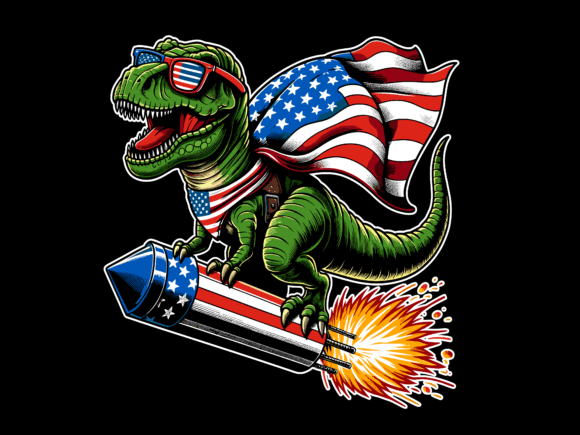 T-Rex Riding Firework 4th of July Vector Graphics